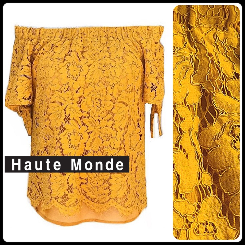 Mustard off-shoulder lace top
